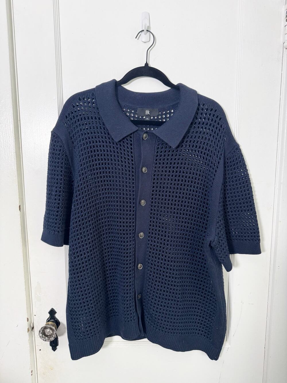 Banana Republic Crochet Cotton Open Knit Polo Shirt Collared Men’s Button Up XL